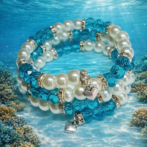 Bracelet perles & cristaux turquoise – chams cœur