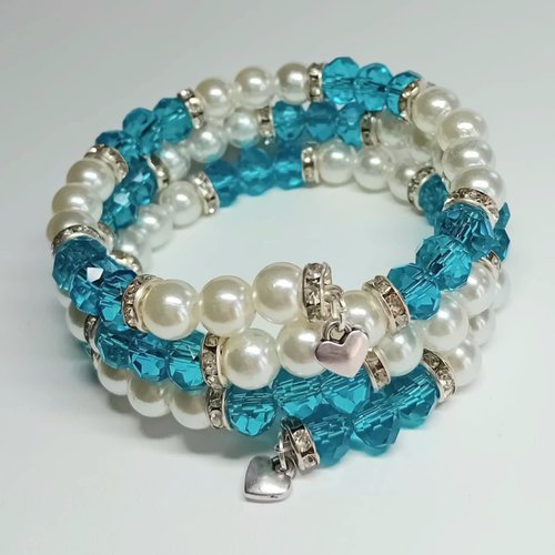 Bracelet perles & cristaux turquoise – chams cœur