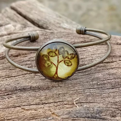 Bracelet jonc arbre de vie jaune – bracelet bohème couleur bronze ajustable