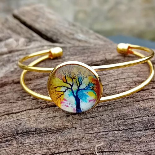 Bracelet jonc "arbre de vie - explosion de couleurs"