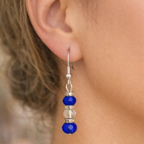 Boucles d’oreilles perles bleues et blanches