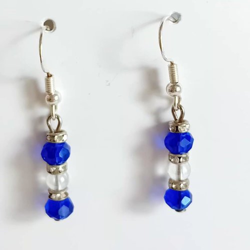 Boucles d’oreilles perles bleues et blanches