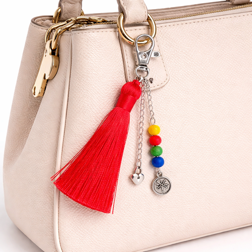 Porte-clés "éclat tropical" – pompon rouge & charm's