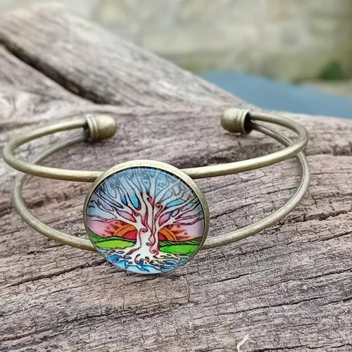 Bracelet  cabochon arbre de vie coloré