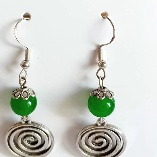 Boucles d'oreilles "spirale émeraude"
