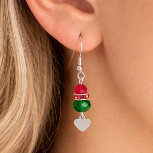 Boucles d'oreilles "cœur étincelant" – duo rouge & vert