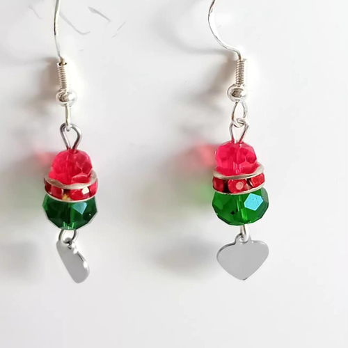 Boucles d'oreilles "cœur étincelant" – duo rouge & vert