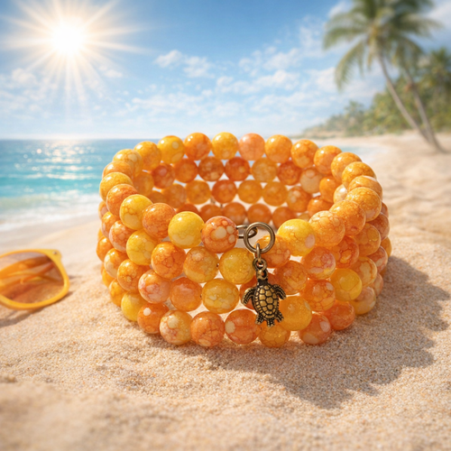 Bracelet multi rangs perles jaunes & orangées – style bohème solaire