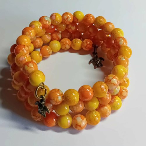 Bracelet multi rangs perles jaunes & orangées – style bohème solaire