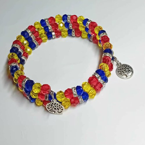 Bracelet triple rangs multicolore – perles facettées & breloque arbre de vie