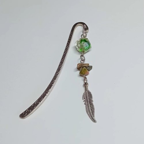 Marque-page métal “plume & pierres”