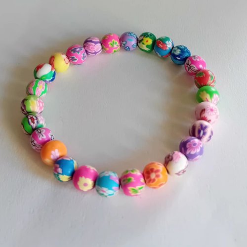 Bracelet perles fleuries multicolores