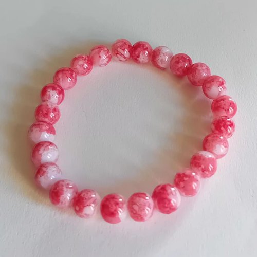 Bracelet perles marbrées rose et blanc