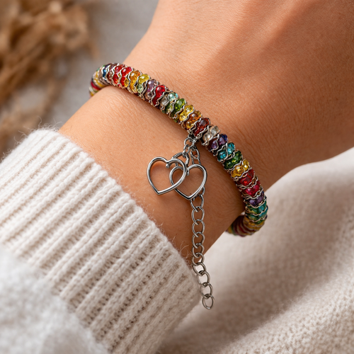 Bracelet multicolore & cœurs argentés