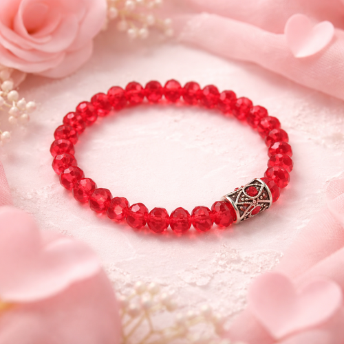 Passion rubis : bracelet cristaux facettés & barillet argenté