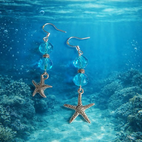 Boucles d’oreilles étoile de mer & bleu océan