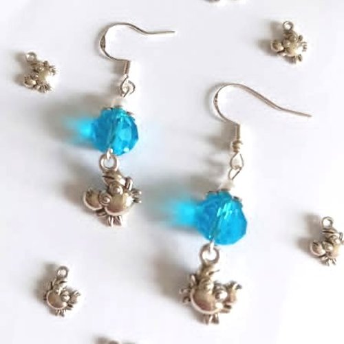 Boucles d’oreilles crabes & bleu océan