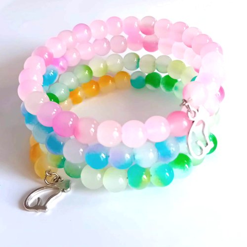 Bracelet multi-tours en acier & perles pastel