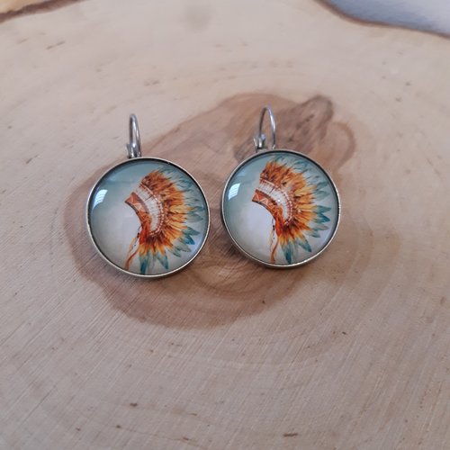 Boucle d'oreille dormeuse cabochon coiffe indien
