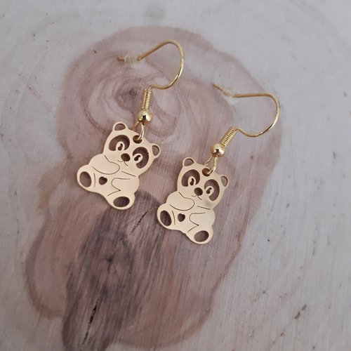 Boucle d'oreille acier inoxydable nounours or
