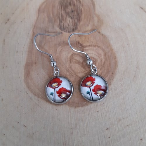 Boucle d'oreille cabochon 12mm double coquelicot