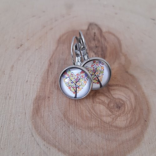 Boucle d'oreille dormeuse cabochon cœur fruits12mm
