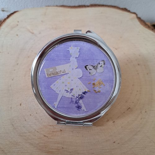 Miroir de poche dame blanche sur fond violet
