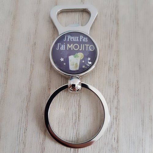 Porte-clés décapsuleur cabochons ''j'peux pas j'ai mojito''