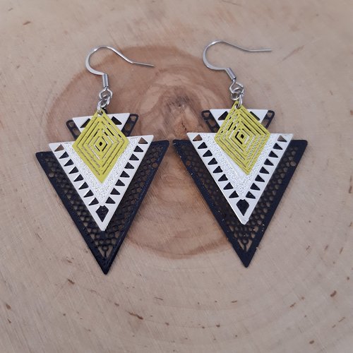 Boucle d'oreille légère double triangle et losange