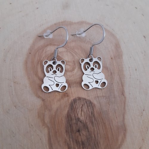 Boucle d'oreille acier inoxydable nounours argent