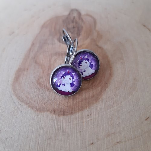 Boucle d'oreille dormeuse licorne violet