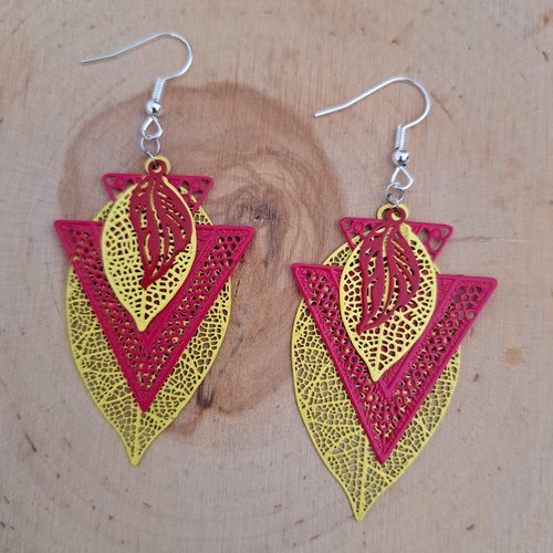 Boucle d'oreille jaune et rouge