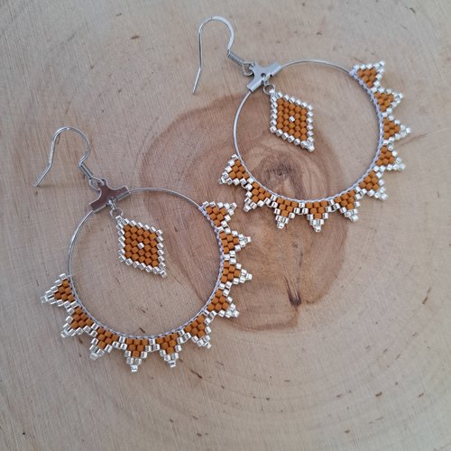 Créole tissage perles marron et argent
