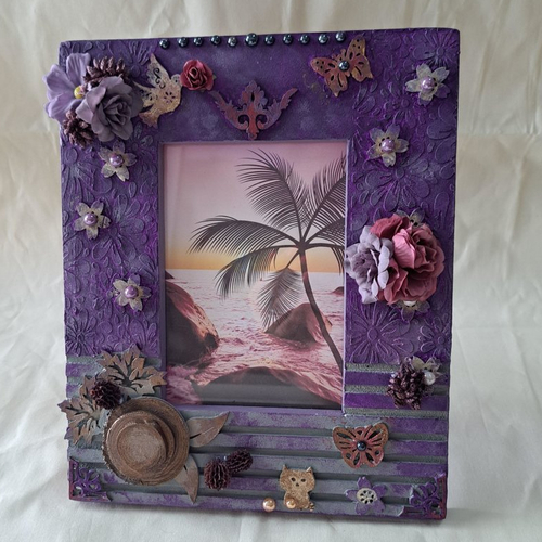 Cadre photo mix media "jardin secret violet"
