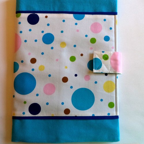 Protège- carnet de santé bébé, couleur turquoise "petits pois de toutes les couleurs"
