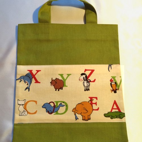 Sac multifonction  pour enfant , tot-bag,  sac bibliothèque enfants, sac à doudous, thème " l'alphabet des animaux "