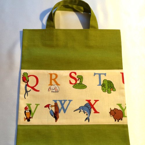 Sac multifonction  pour enfant , tot-bag,  sac bibliothèque enfants, sac à doudous, thème " l'alphabet des animaux "