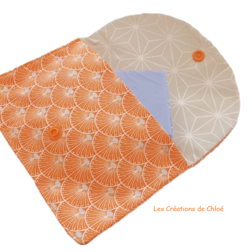 Pochette à savon tissus imprimé orange enduit beige