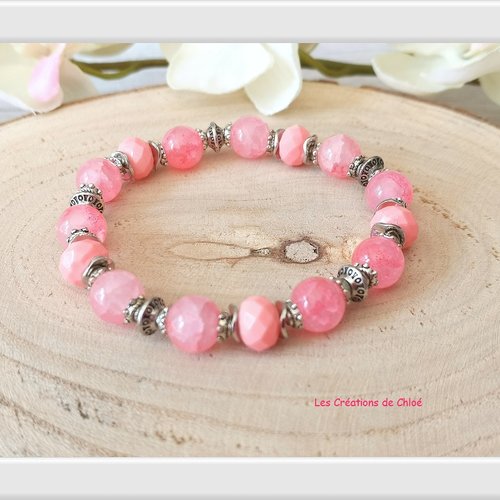 Bracelet perles en verre et à facette rose saumon