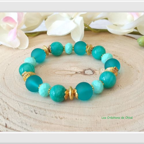 Bracelet fil élastique perles jade vertes