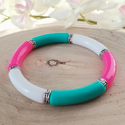 Bracelet perles tube incurvée tricolore