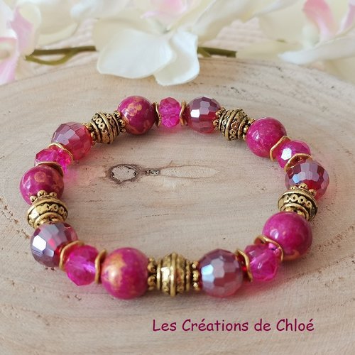 Bracelet fil élastique perles jade violette