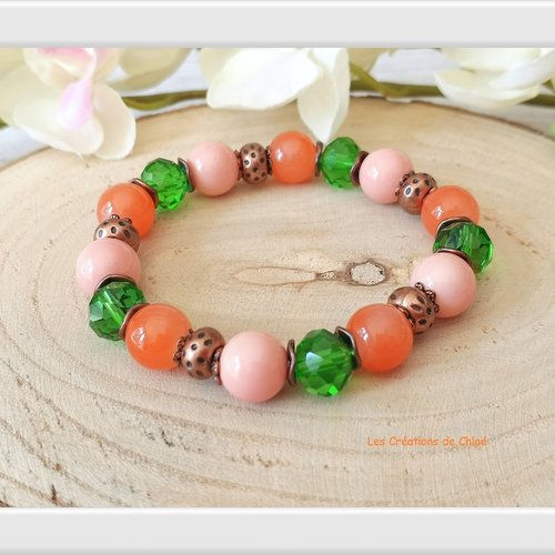 Bracelet perles en verre verte et orange