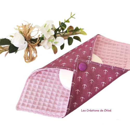 Pochette à savon tissus rose et violet à motifs