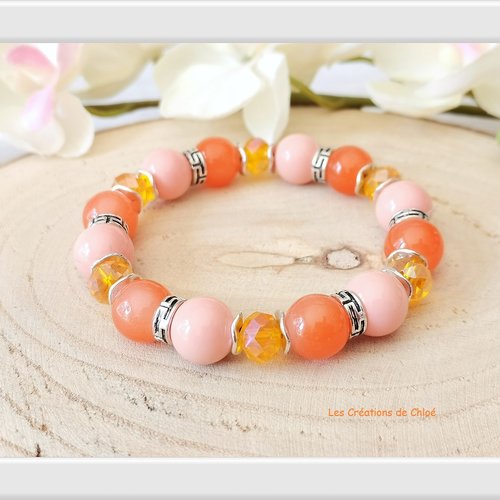 Bracelet fil élastique perles en verre orange