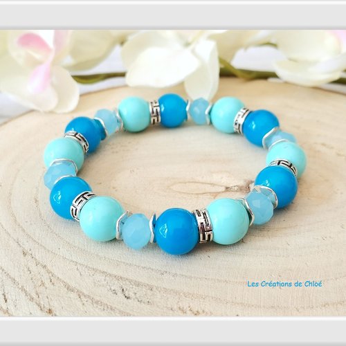 Bracelet fil élastique perles en verre bleu