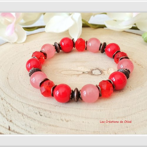 Bracelet fil élastique perles en verre rouge
