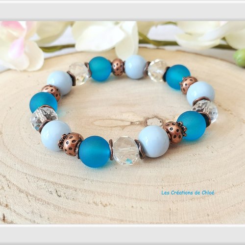 Bracelet perles en verre bleue et cristal