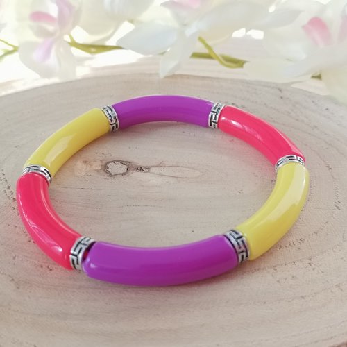 Bracelet perles tube incurvée tricolore