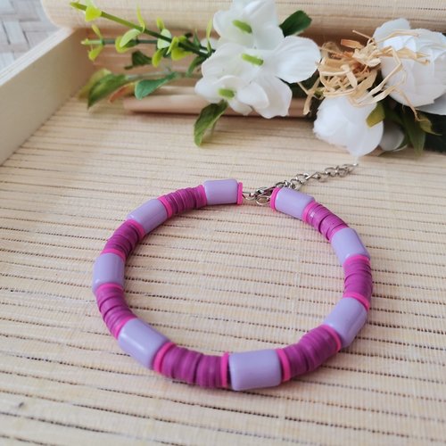 Bracelet perles heishi violet mauve
